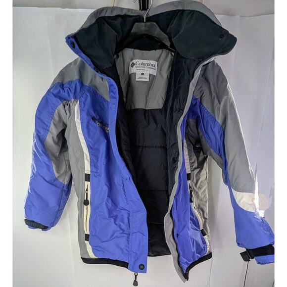 Columbia • Challenge Series Blue Hooded Zip Snap Parka Jacket Large 250989 - Picture 2 of 6